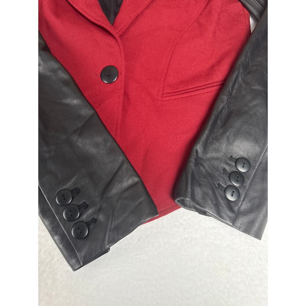 Rebecca minkoff Della wool blend / leather blazer red black small - Picture 7 of 14